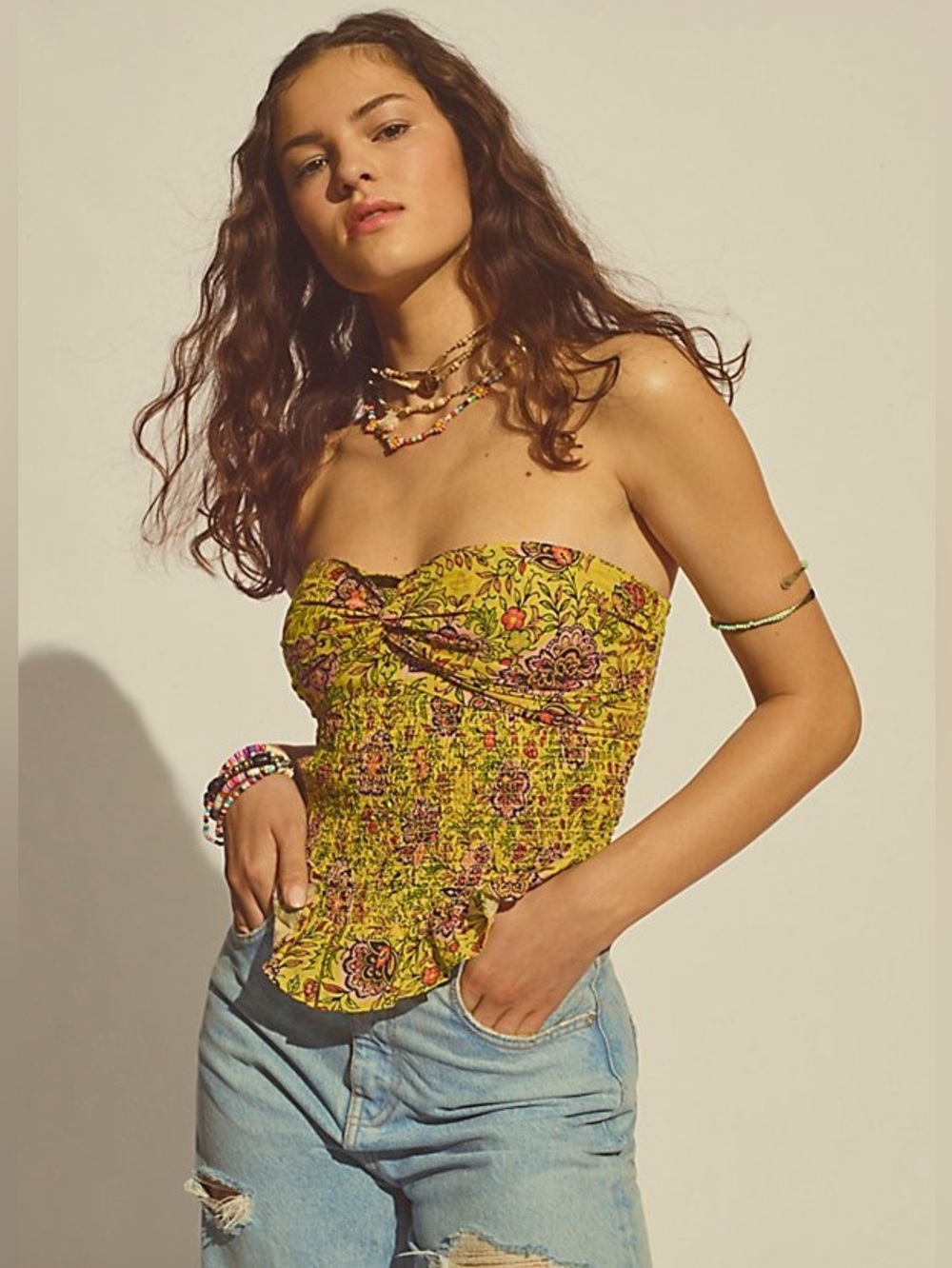 Free People One More Time Tube Top in Yellow Combo Size Small NWT